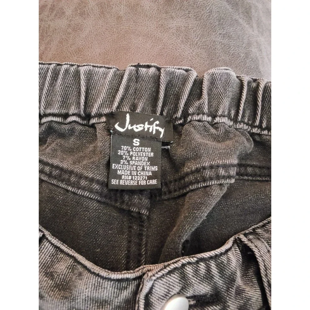 Justify Cargo Jeans Junior Girls Small Black Wide Leg Paper-Bag Waist Streetwear